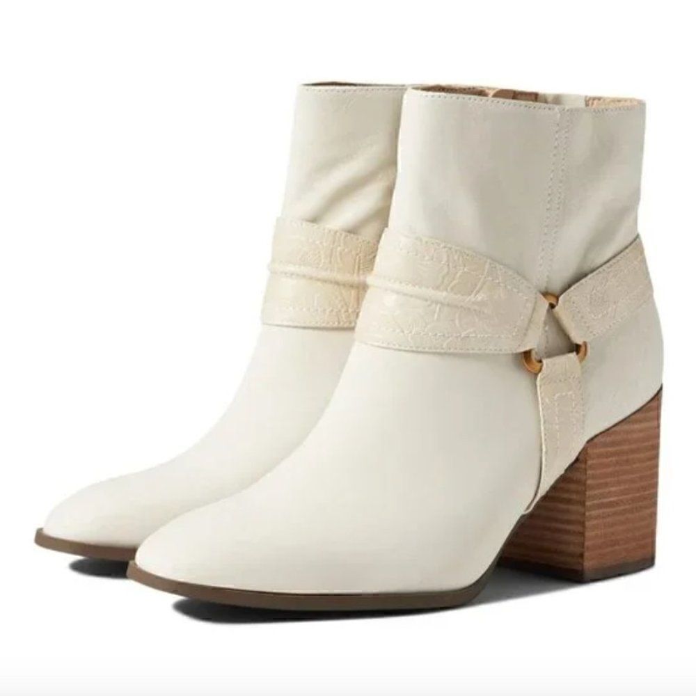 Vionic Carnelia Cream Leather Harness Heeled Booties Size 6